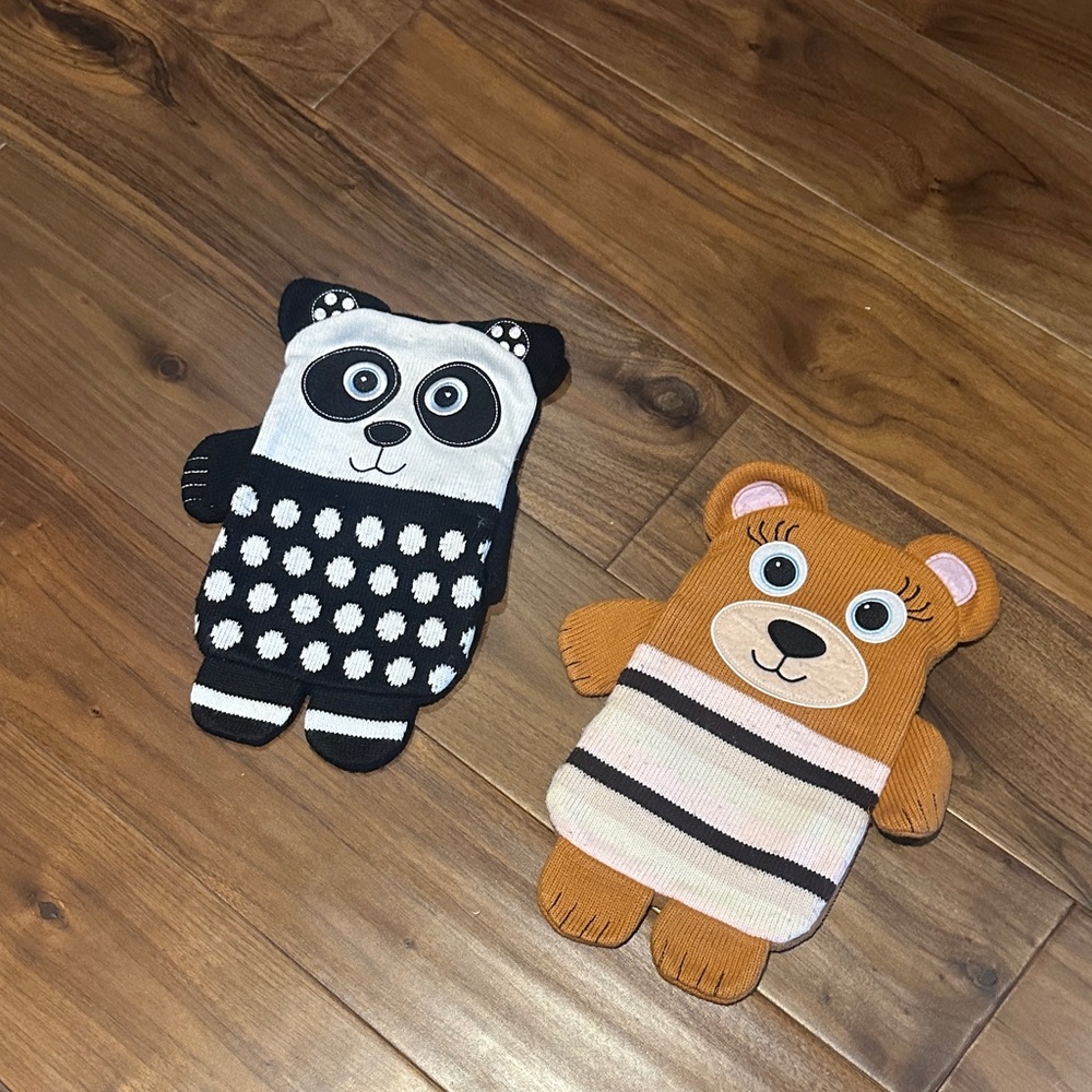 Adorable Panda and Bear hot water bottle covers.